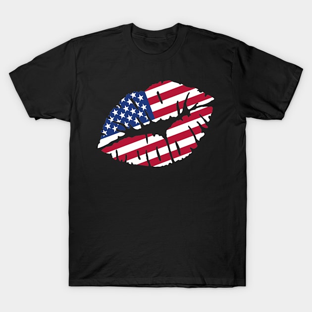 USA flag kiss T-Shirt by Designzz